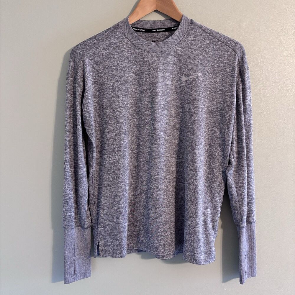 Nike Womens Dri-FIT Element Running Crew Long Sleeve Top Shirt Thumbholes Gray S